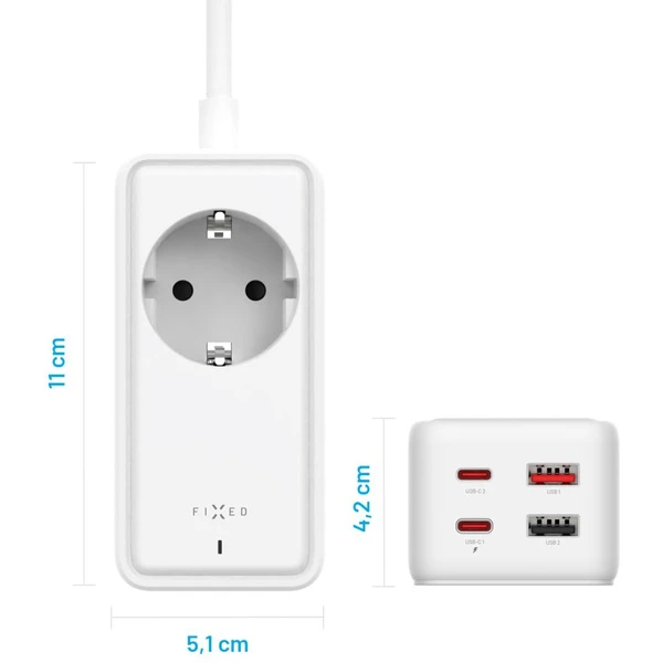 FIXED Charging Strip prodlužovací adaptér s USB-C/USB-A, GaN III, 3m, PD 65W, bílý - Nabíječky - Obrázek F6I1000O01