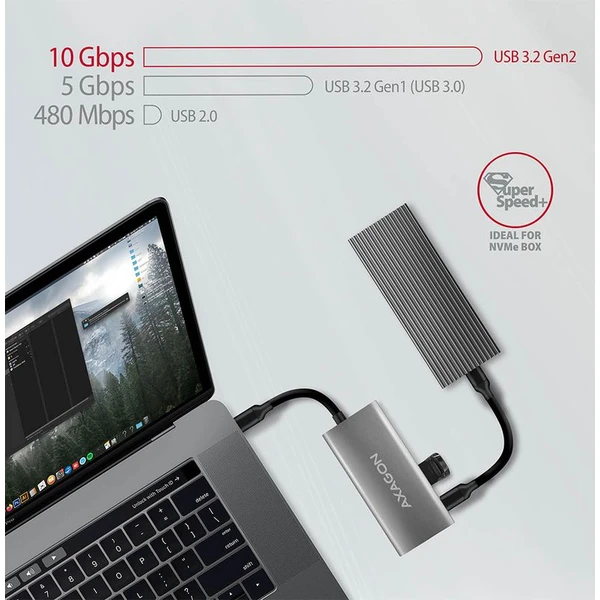 AXAGON HMC4G2 USBC 3.2 Gen 2 10 Gbps hub w. 2x USBA + 2x USBC 13cm USBC cable - USB huby - Obrázek F87HF00101