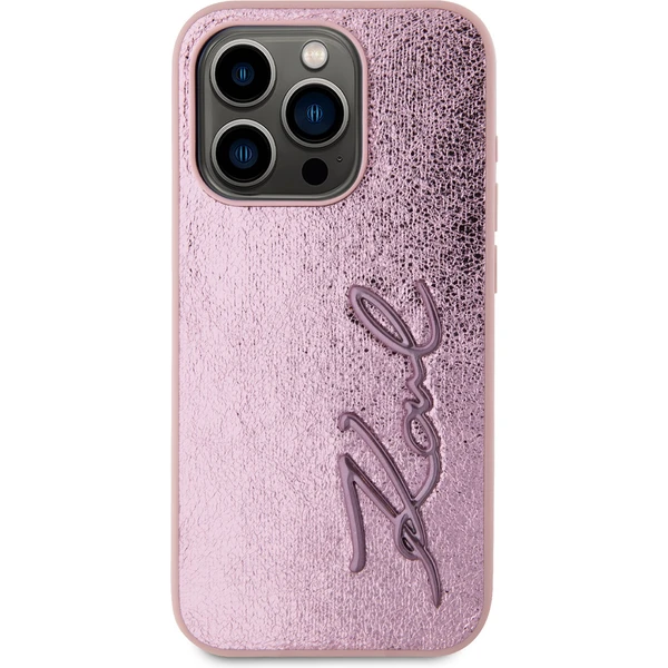 Karl Lagerfeld Wrinkled PU Signature Logo zadní kryt iPhone 15 Pro Max růžový - Pouzdra - Obrázek F8N5000J01