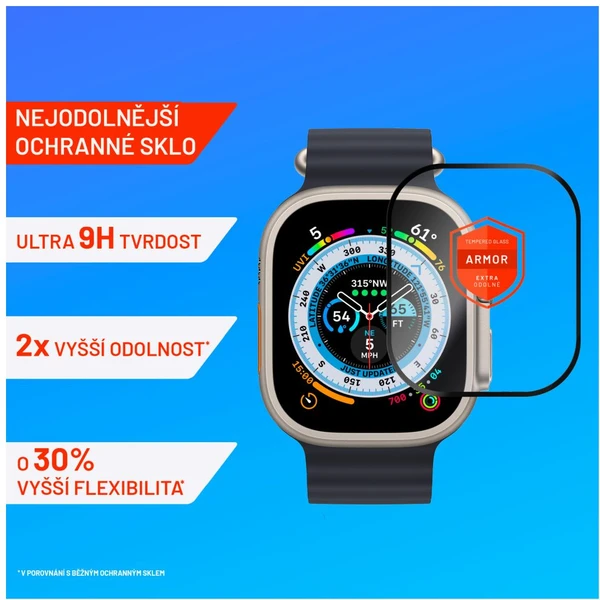 FIXED Armor prémiové tvrzené sklo s aplikátorem Apple Watch Ultra 49mm černé - Ochranné folie a skla - Obrázek F9U1000L01