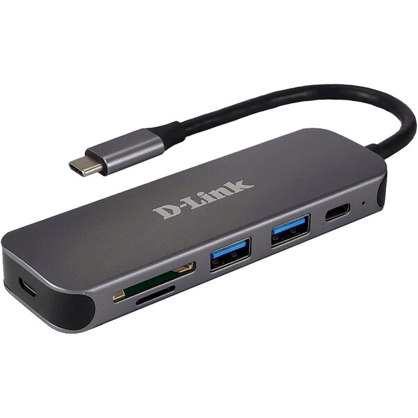 D-Link 5v1 USB-C Hub + čtečka karet antracitový Antracitová