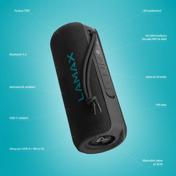 LAMAX LightNote1 bezdrátový reproduktor černý - Reproduktory - Obrázek FGSL000K01