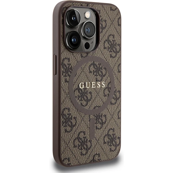 Guess PU Leather 4G Colored Ring MagSafe kryt iPhone 15 Pro hnědý - Pouzdra - Obrázek FHU0000P01