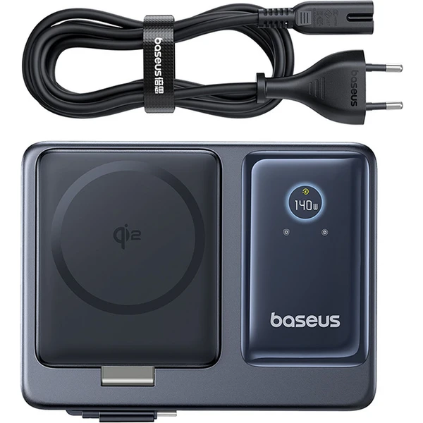 Baseus Nomos Qi2 nabíjecí stanice 140W 3xUSB-C, USB-A s výsuvným kabelem USB-C/síťový kabel 1m černá - Nabíječky - Obrázek FIGE000L01