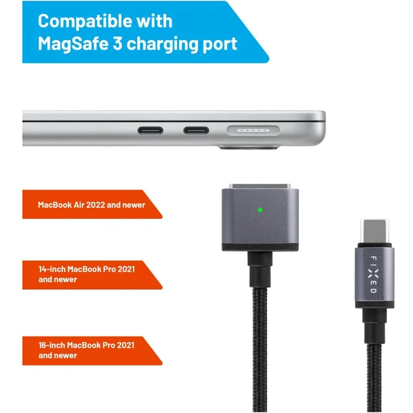 FIXED USB-C/MagSafe 3 napájecí kabel 140W 2m šedý - Kabely a redukce - Obrázek FLI1000O01