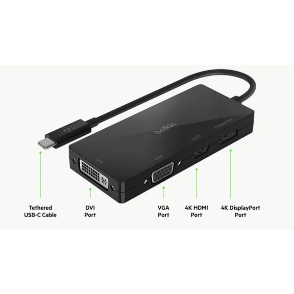 Belkin USB-C video adaptér HDMI, VGA, DVI, DisplayPort černý - USB huby - Obrázek FLVT200401