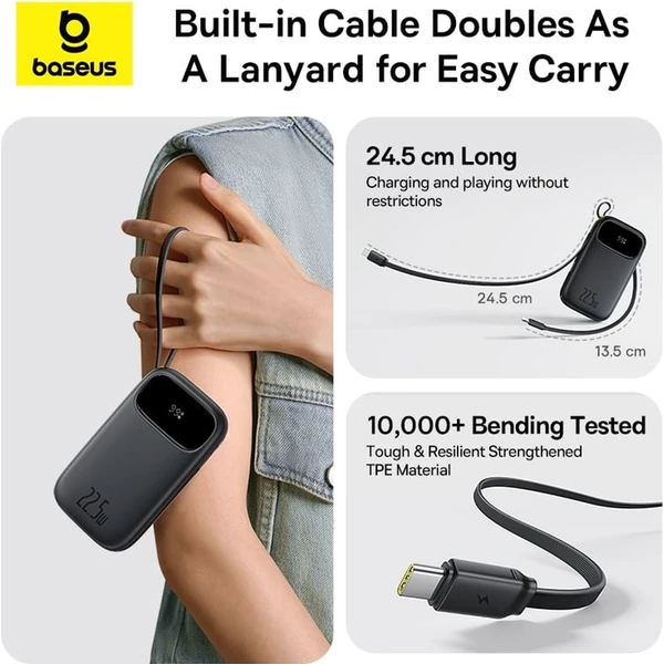 Baseus EnerFill FC31 Qpow 3 10000mAh powerbanka, 22,5W, s kabelem USB-C a Lightning černá - Powerbanky - Obrázek FMBQ000K01