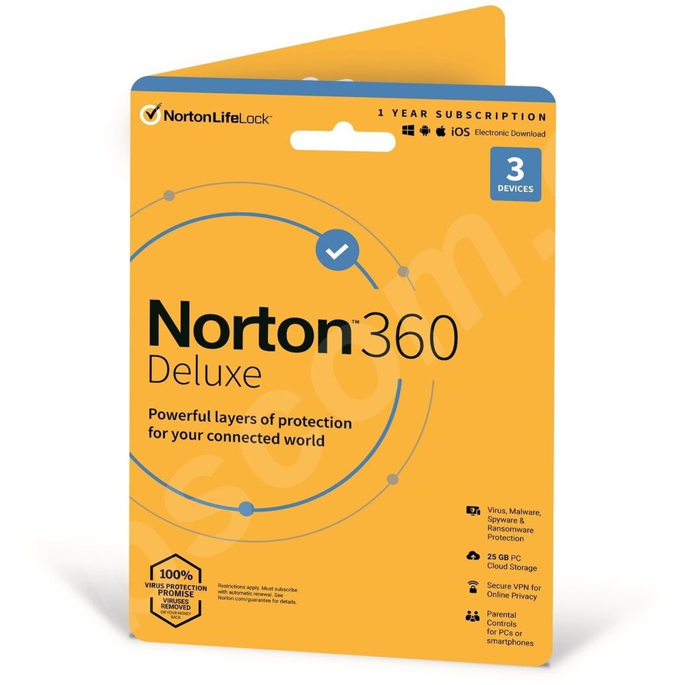 Norton 360 Deluxe 25GB + VPN 1 uživatel pro 3 zařízení na 12 měsíců (ESD)