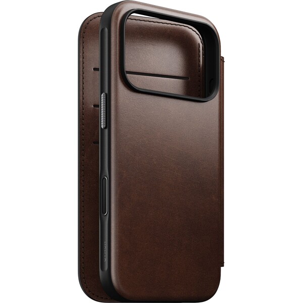 Nomad Modern Leather Folio (Horween) MagSafe kožené pouzdro iPhone 17 Pro Rustic Brown