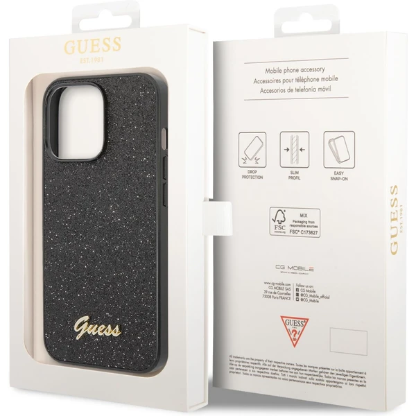 Guess PC/TPU Glitter Flakes Metal Logo kryt iPhone 14 Pro černý - Pouzdra - Obrázek FQS3700301