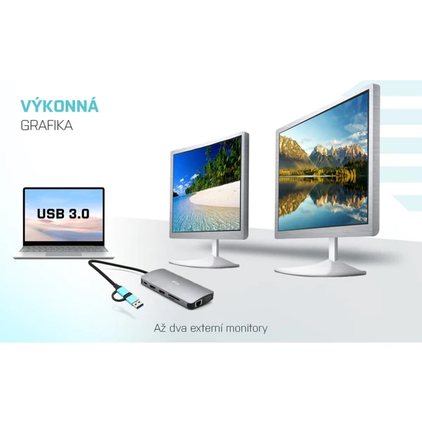 i-tec USB 3.0 USB-C/TB3 3x Display Metal Nano Dock with LAN + - Dokovací stanice - Obrázek FRIXF00101