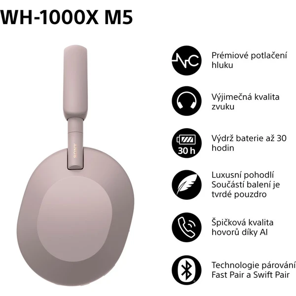 Sony WH-1000XM5 bezdrátová sluchátka fialovorůžová - Sluchátka - Obrázek FT2H000K01