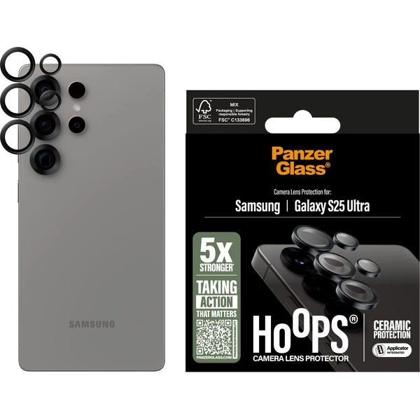 PanzerGlass® Hoops® Ceramic Samsung Galaxy S25 Ultra černé ochranné kroužky pro čočky fotoaparátu - Ochranné folie a skla - Obrázek G1FC000J01