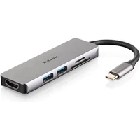 D-Link 5v1 USB-C Hub + čtečka karet stříbrný - USB huby