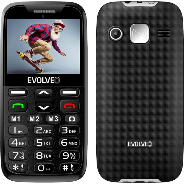 EVOLVEO EasyPhone mobilní telefon pro seniory s nabíjecím stojánkem černý Bílá