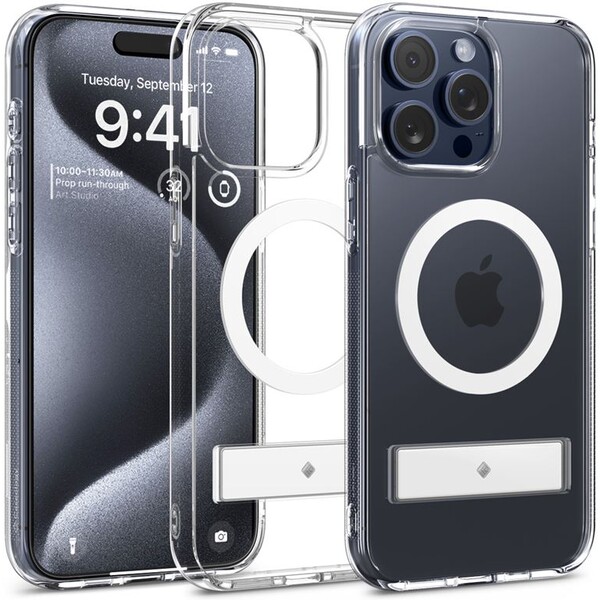 Spigen Caseology Capella kryt se stojánkem s MagFit iPhone 15 Pro Max čirý/bílý