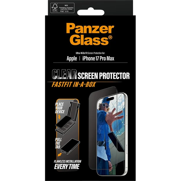 PanzerGlass® Ultra-Wide Fit sklo Apple iPhone 17 Pro Max s bezprašným aplikačním boxem - Ochranné folie a skla - Obrázek G4KH000K01