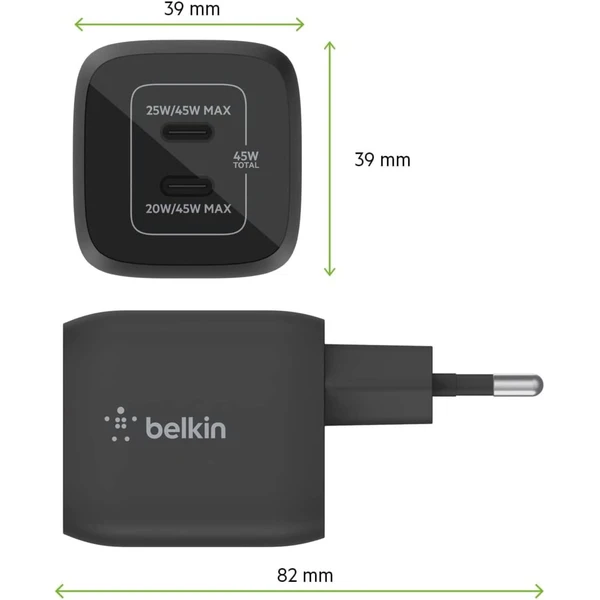 Belkin BOOST CHARGE™ Duální 45W USB-C Power Delivery GaN PPS nabíječka, černá - Nabíječky - Obrázek G66K000K01