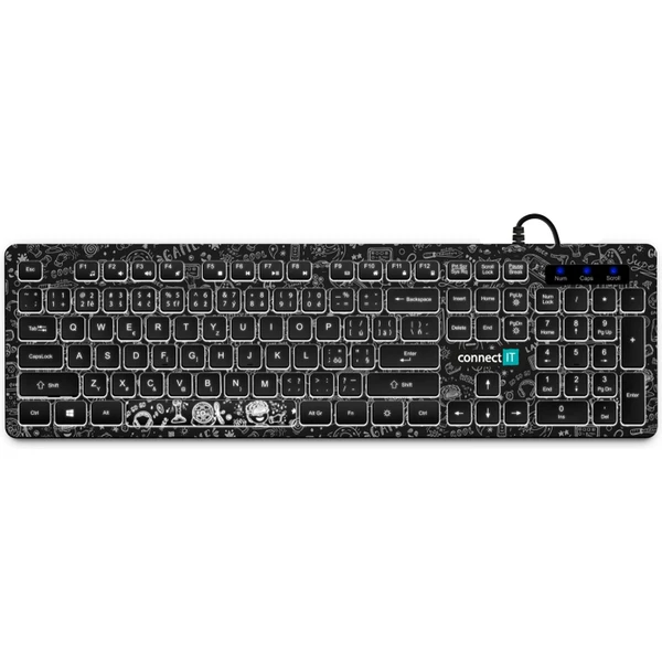 CONNECT IT DOODLE kancelářská drátová bíle podsvícená USB klávesnice, CZ + SK verze černá - Klávesnice - Obrázek G7N0000P01