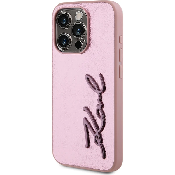 Karl Lagerfeld Wrinkled PU Signature Logo zadní kryt iPhone 15 Pro Max růžový - Pouzdra - Obrázek G8N5000J01