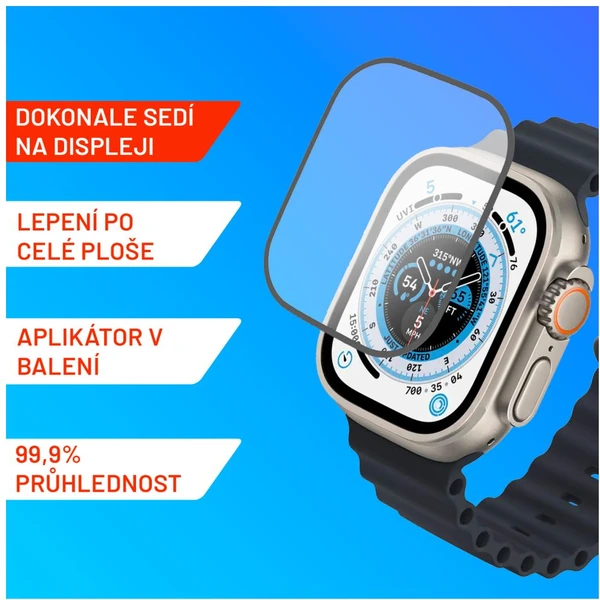 FIXED Armor prémiové tvrzené sklo s aplikátorem Apple Watch Ultra 49mm černé - Ochranné folie a skla - Obrázek G9U1000L01