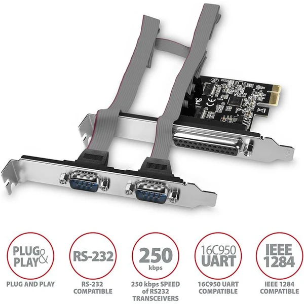AXAGON PCEAPSN PCIe řadič 1x paralelní (LPT) + 2x sériový port (RS232) 250 kbps vč. LP - Řadiče - Obrázek GB7HF00101