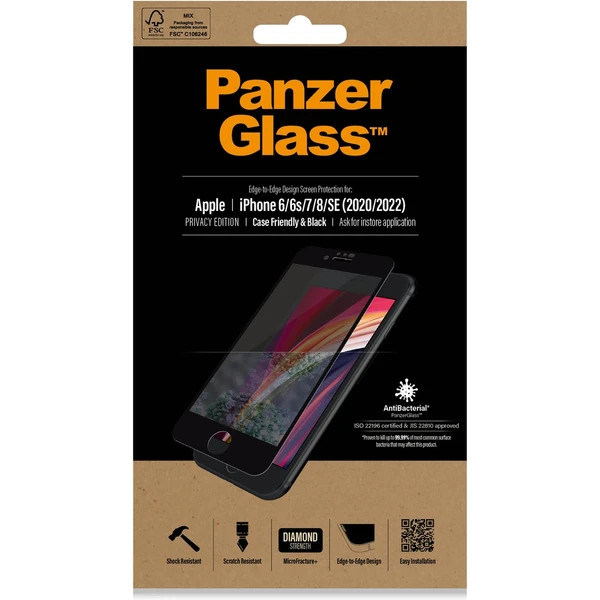 PanzerGlass Edge-to-Edge Privacy Apple iPhone 6/6s/7/8/SE (20/22) černé - Ochranné folie a skla - Obrázek GCQ6000601