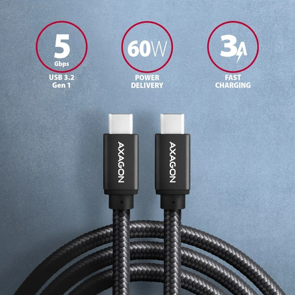 AXAGON USB-C/USB-C napájecí kabel 60W 1,5m černý - Kabely a redukce - Obrázek GED0700301