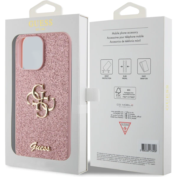 Guess PU Fixed Glitter 4G Metal Logo kryt iPhone 15 Pro Max růžový - Pouzdra - Obrázek GEX4000701