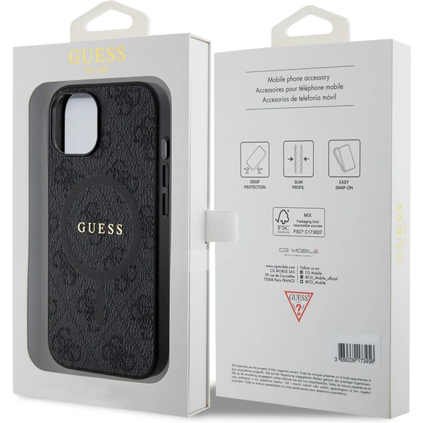 Guess PU Leather 4G Colored Ring MagSafe kryt iPhone 15 černý - Pouzdra - Obrázek GG72000N01