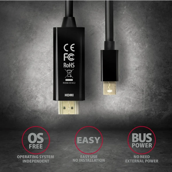 AXAGON Mini DisplayPort/HDMI 1.4 kabel 4K 1,8m černý - Kabely a redukce - Obrázek GGD0700301