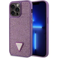 Guess Rhinestones Triangle Metal Logo Kryt pro iPhone 15 Pro Max fialový - Pouzdra