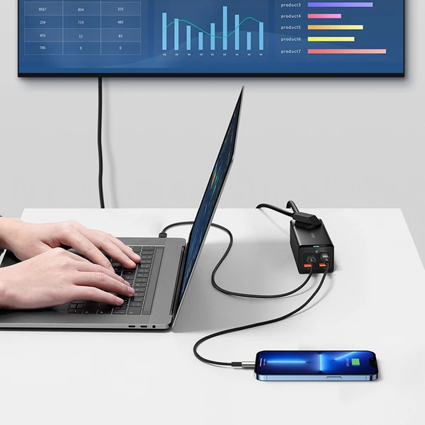 Baseus GaN3 Pro rychlonabíječka 2x USB-C, 2x USB + AC 100W s kabelem USB-C/USB-C černá - Nabíječky - Obrázek GHGE000L01