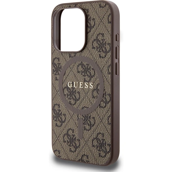Guess PU Leather 4G Colored Ring MagSafe kryt iPhone 15 Pro hnědý - Pouzdra - Obrázek GHU0000P01