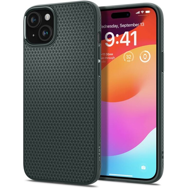 Spigen Liquid Air kryt iPhone 15 zelený