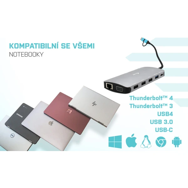 i-tec USB 3.0 USB-C/TB3 3x Display Metal Nano Dock with LAN + - Dokovací stanice - Obrázek GRIXF00101