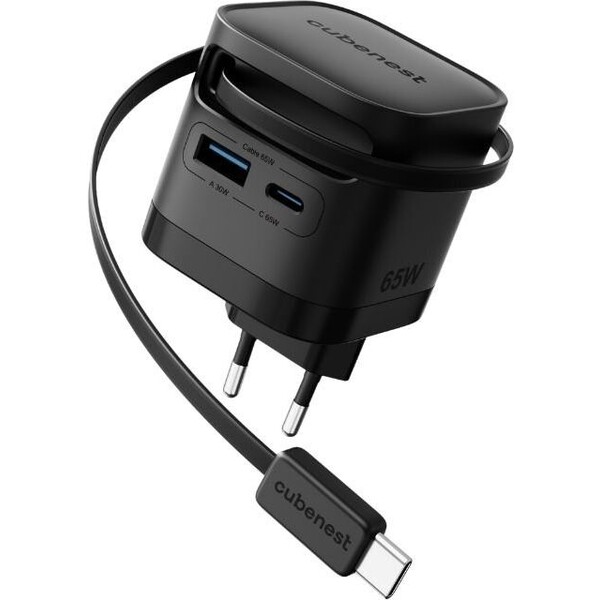 Cubenest S3D2 PD GaN nabíječka s kabelem (65W) černá