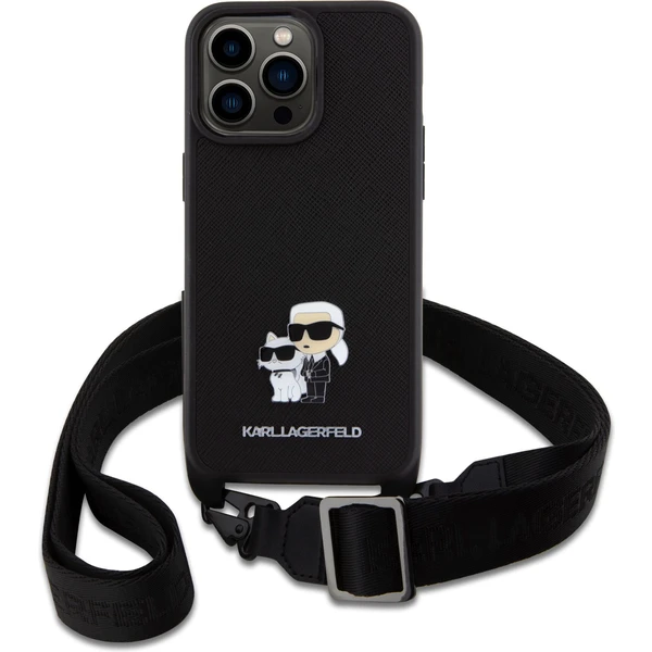Karl Lagerfeld Saffiano Crossbody Metal Karl and Choupette kryt iPhone 15 Pro Max černý - Pouzdra - Obrázek GZI8000601