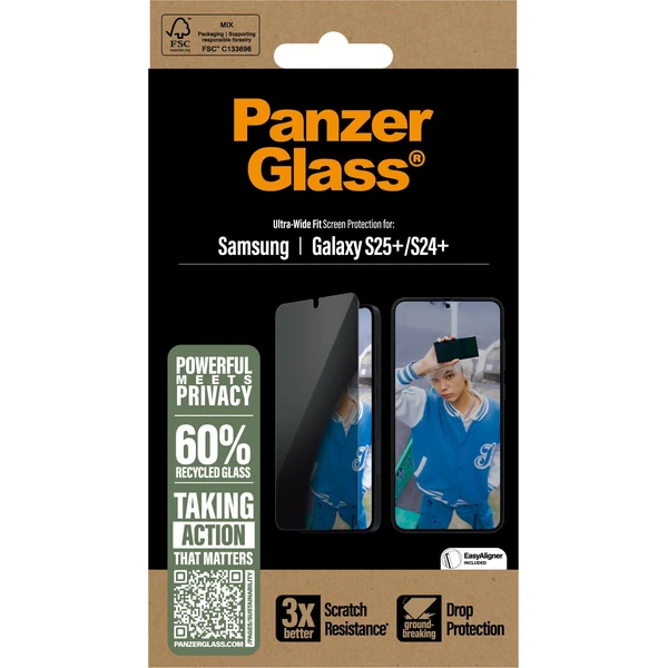 PanzerGlass® Privacy sklo Samsung Galaxy S25+/S24+ s instalačním rámečkem - Ochranné folie a skla - Obrázek H0FC000J01