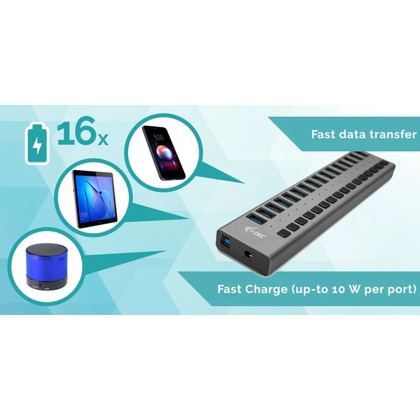 i-tec USB 3.0 Charging HUB 16 Port + Power Adapter 90 W - USB huby - Obrázek H29B000501