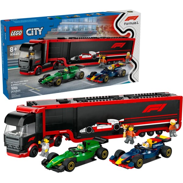 LEGO City 60445 Kamion F1 s vozy F1 RB20 a AMR24