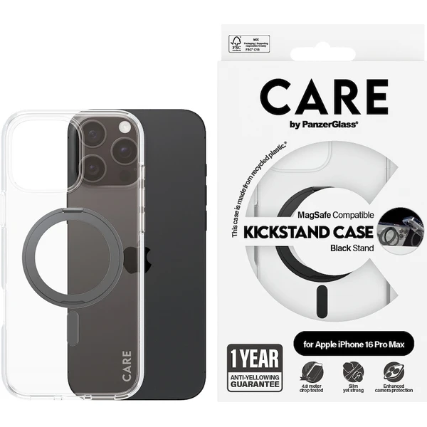PanzerGlass® CARE kryt Apple iPhone 16 Pro Max MagSafe KickStand čirý/černý - Pouzdra - Obrázek H608000P01