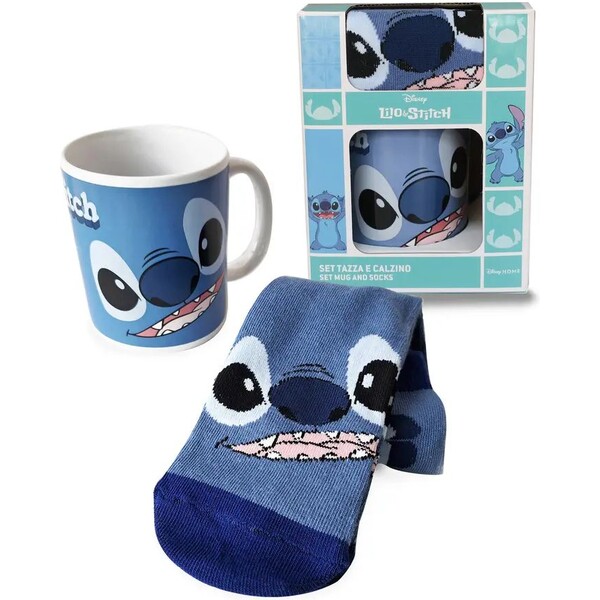 Coriex set Lilo & Stitch - Stitch Face hrnek a ponožky Modrá