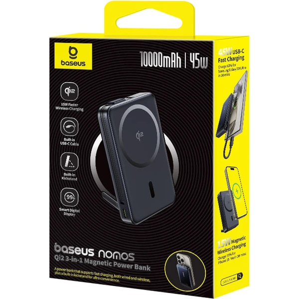 Baseus Nomos Qi2 powerbanka 10000mAh 45W s kabelem USB-C černá - Powerbanky - Obrázek H7AE000N01
