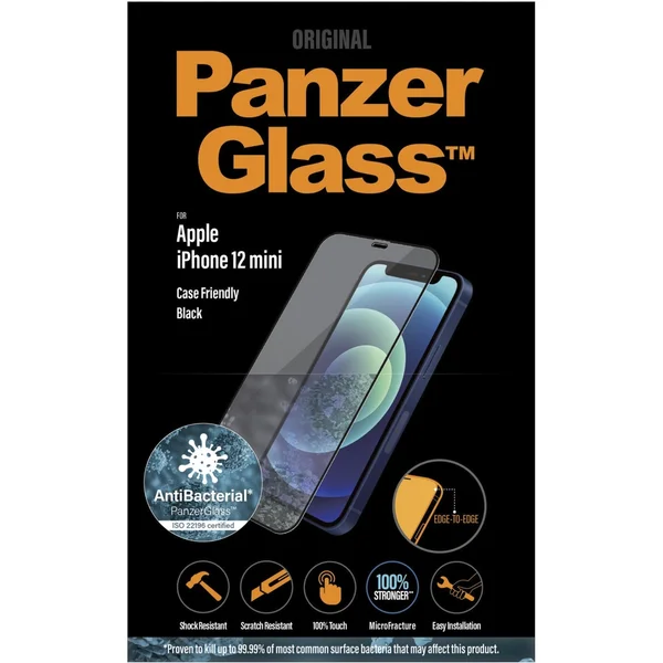 PanzerGlass Edge-to-Edge AntiBacterial sklo Apple iPhone 12 mini černé - Ochranné folie a skla - Obrázek H86L500301