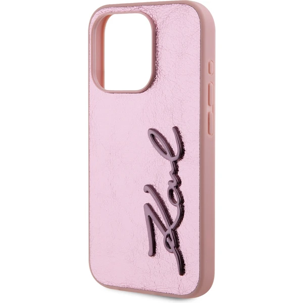 Karl Lagerfeld Wrinkled PU Signature Logo zadní kryt iPhone 15 Pro Max růžový - Pouzdra - Obrázek H8N5000J01