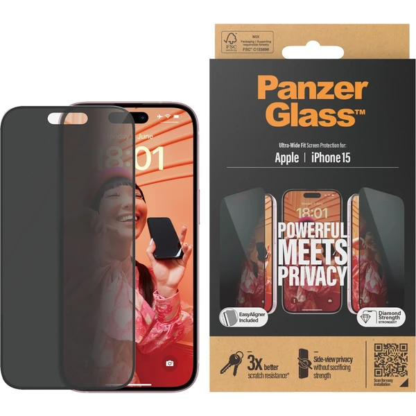 PanzerGlass Privacy ochranné sklo Apple iPhone 15 - Ochranné folie a skla - Obrázek H8TS100501
