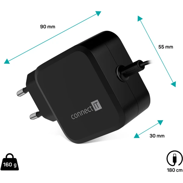 CONNECT IT C-Power Mini univerzální notebookový adaptér USB-C černý PD 67 W  - Nabíječky - Obrázek HAN0000P01