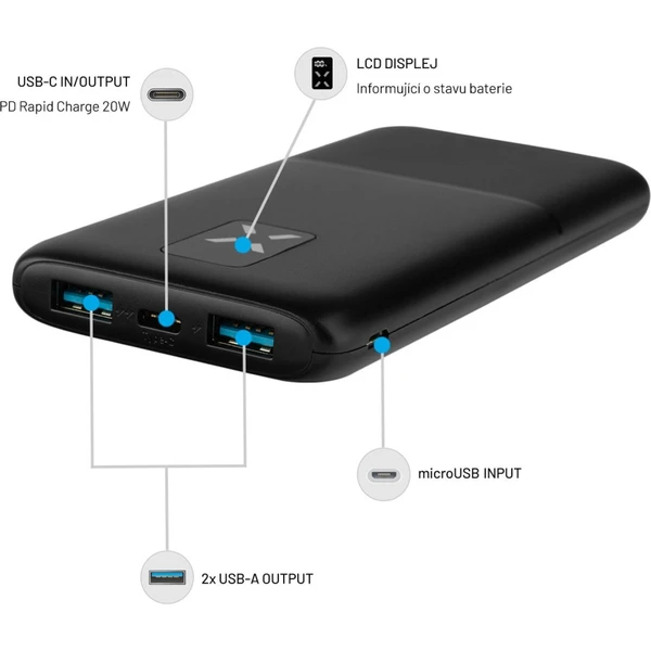 FIXED Zen 10 powerbanka s LCD a PD (Power Delivery), 20W, 10 000 mAh, černá - Powerbanky - Obrázek HD1M100501
