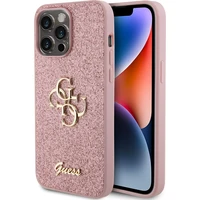Guess PU Fixed Glitter 4G Metal Logo kryt iPhone 15 Pro Max růžový - Pouzdra